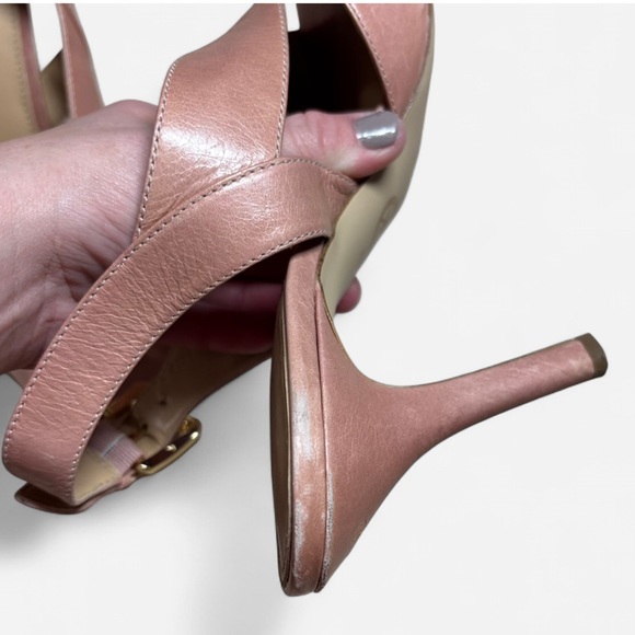 Michael Kors Becky Light Rose Leather Sandal Criss Cross Gold Buckle Women 9.5 - Picture 6 of 11